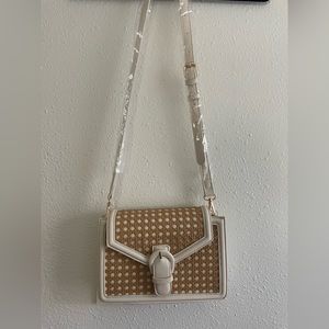 Ivory & Brown Rattan Crossbody Purse
